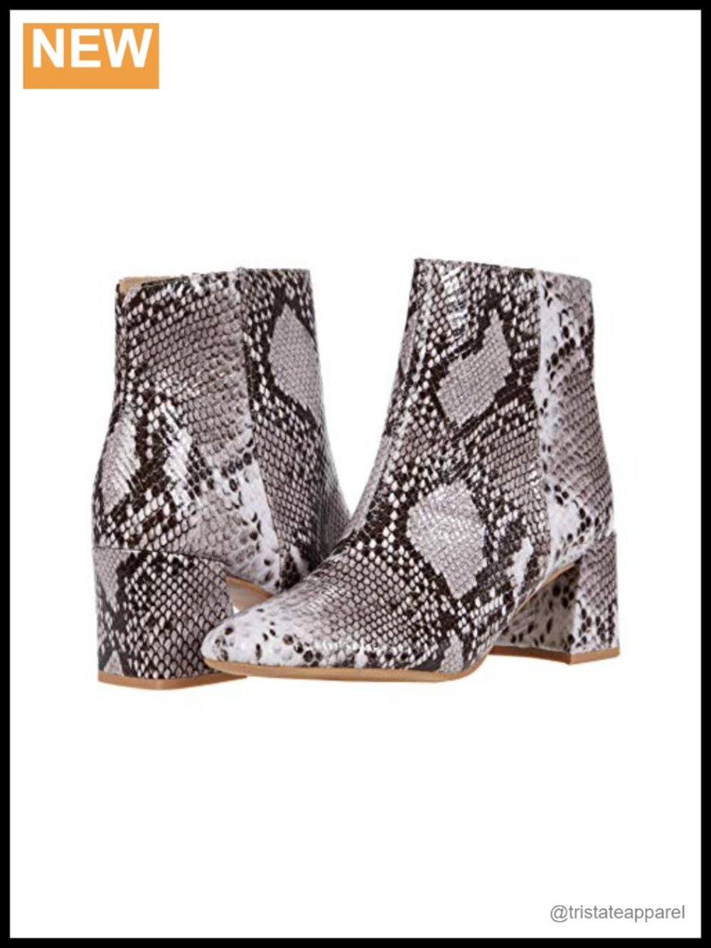 Chinese Laundry Daria White Snake Print Ankle Bootie Chunky Block Heel Round